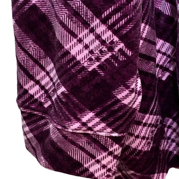 Denim & Co. Velour Top 2XP Plum Check Pullover Long Sleeve - Picture 10 of 11